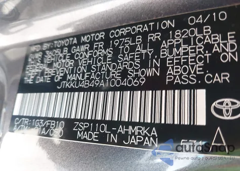 2010 Scion Xd from USA, damaged, VIN JTKKU4B49A1004069